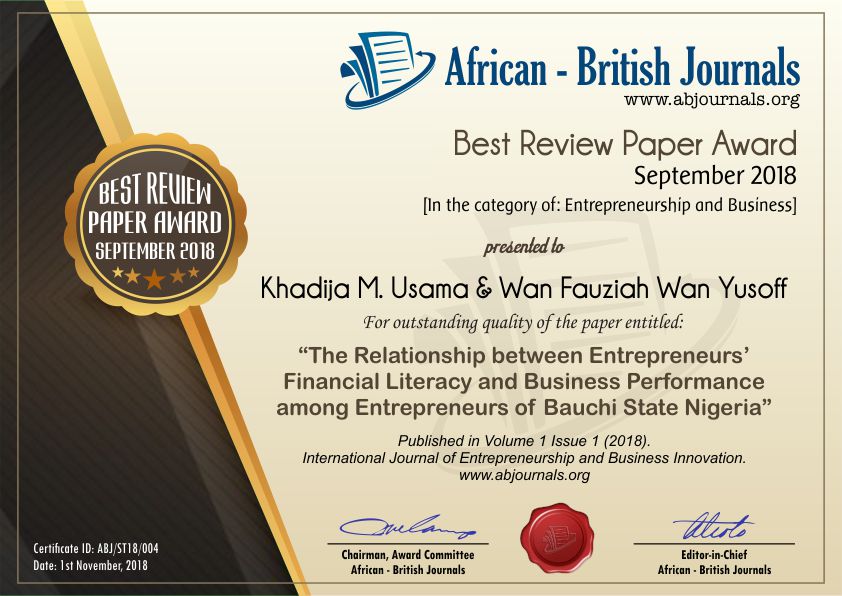 The Relationship between Entrepreneurs’ Financial Literacy and business Performance among Entrepreneurs of Bauchi State Nigeria